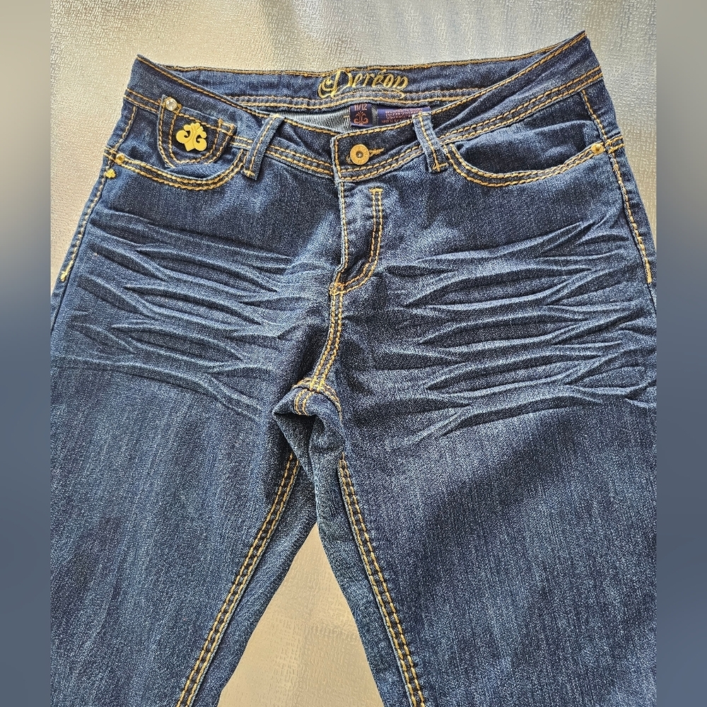 Deréon Jeans Gold Embellished Mid-Rise Skinny Denim Y2K Streetwear Glam 11/12 - Picture 6 of 13